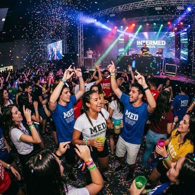 Festa intermed com estudantes de diferentes cursos dançando